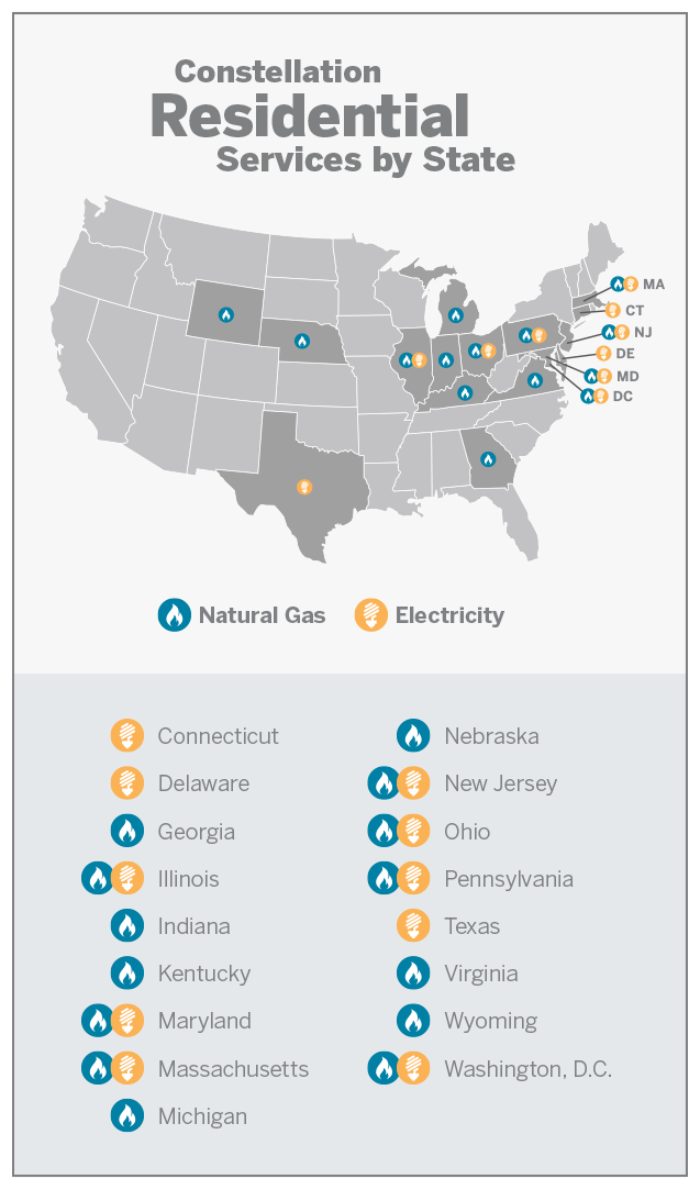 constellation residential electric and natural gas services by state
