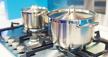 pots on a stove