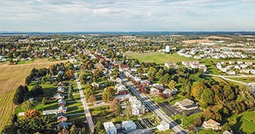 overhead view of suburban community