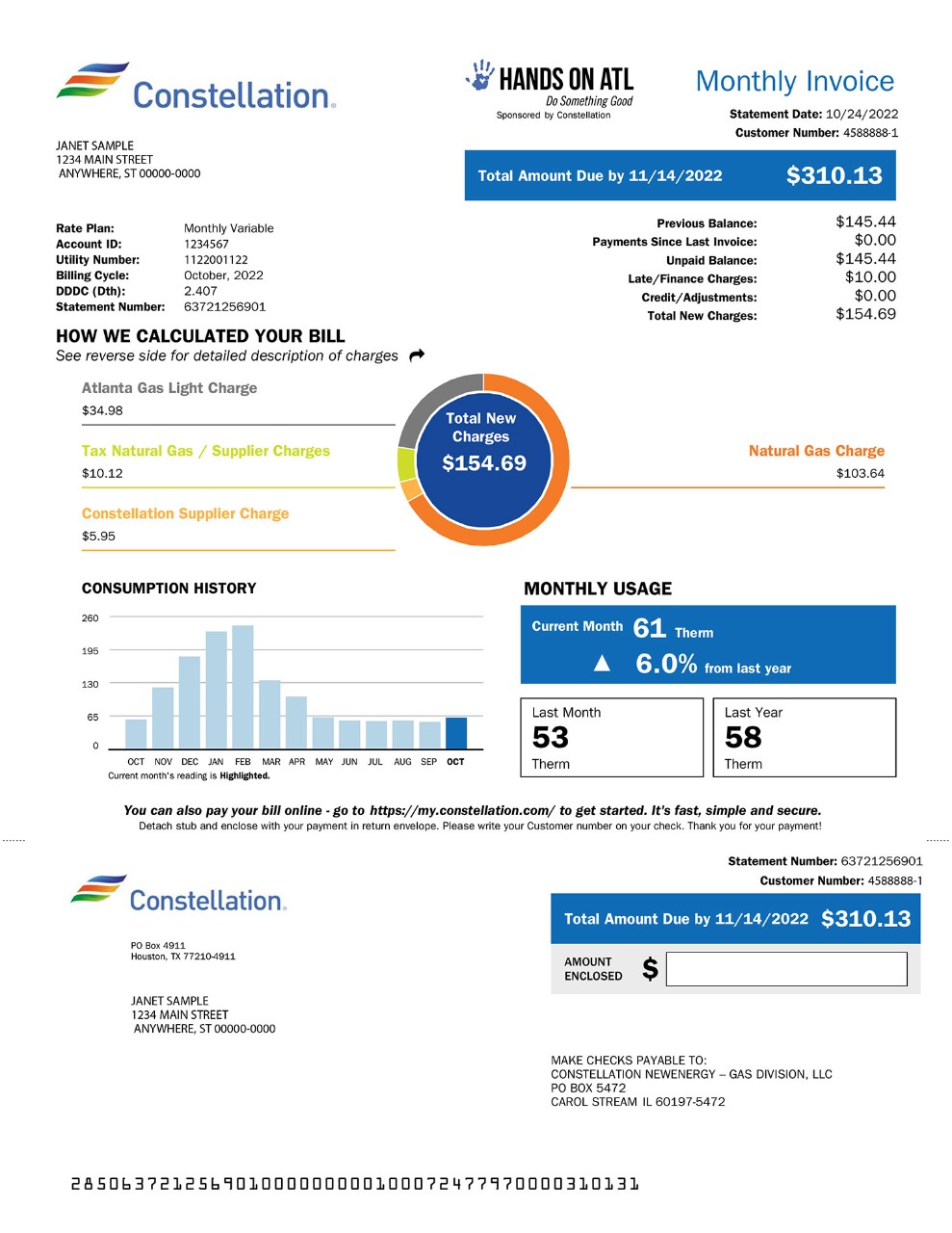 Sample gas bill from Constellation