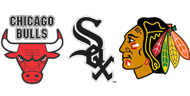 Chicago Bulls, White Sox, and Blackhawks logos