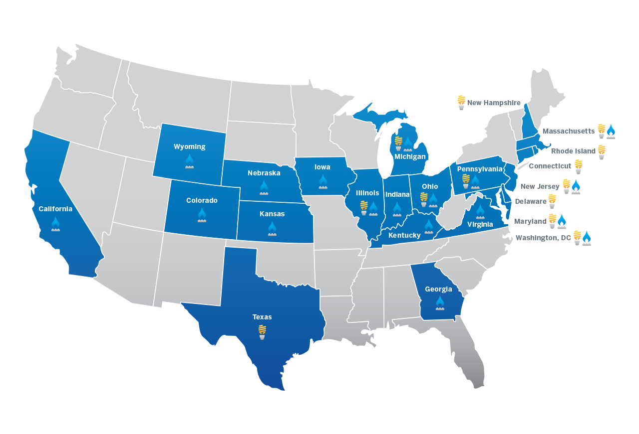 U.S. map of where Constellation offers electricity and natural gas services