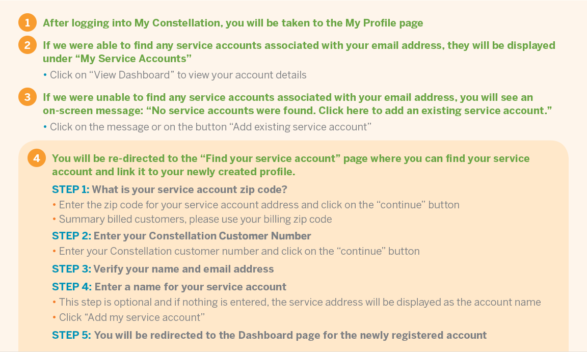 Step-by-step instructions how to link your service account in My Constellation Step-by-step instructions how to link your service account in My Constellation