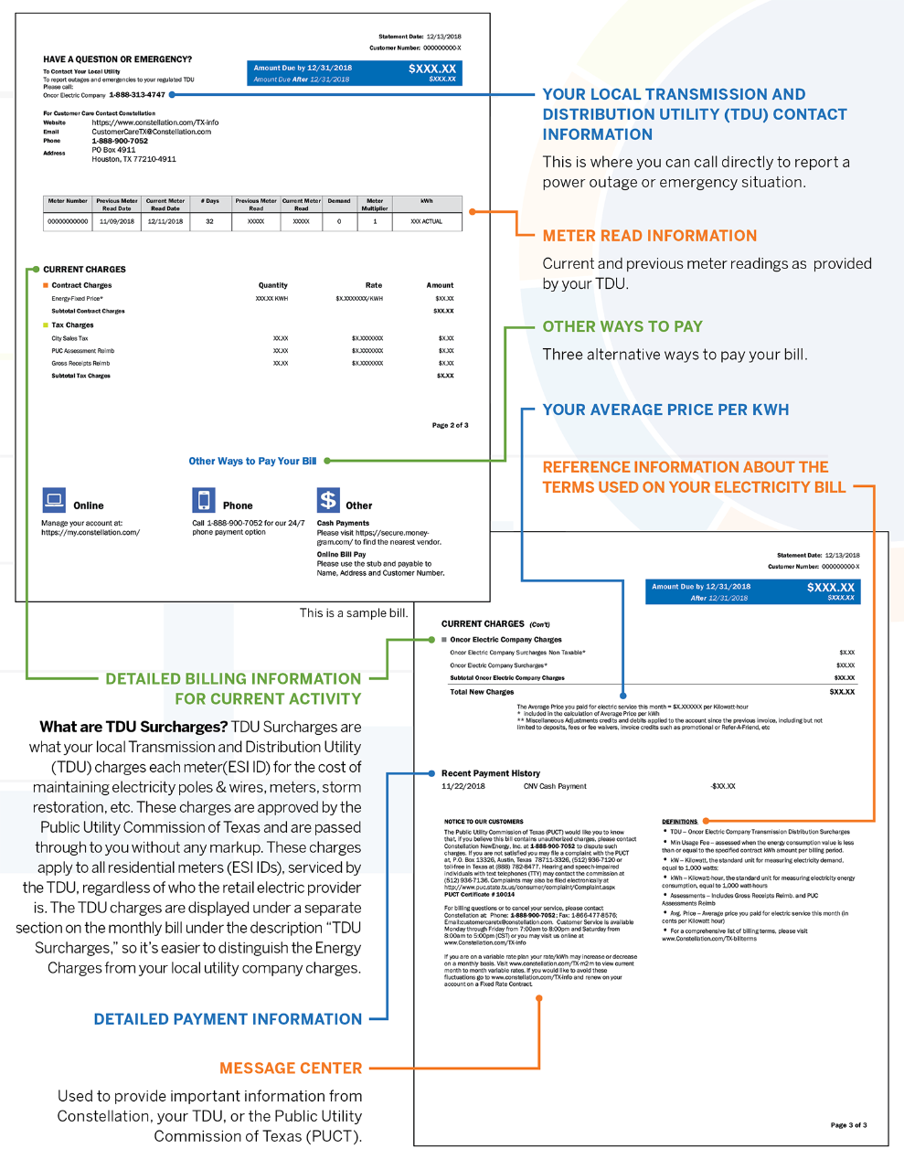 Understanding your Texas Electric Bill from Constellation - pages 2 and 3 Understanding your Texas Electric Bill from Constellation - pages 2 and 3